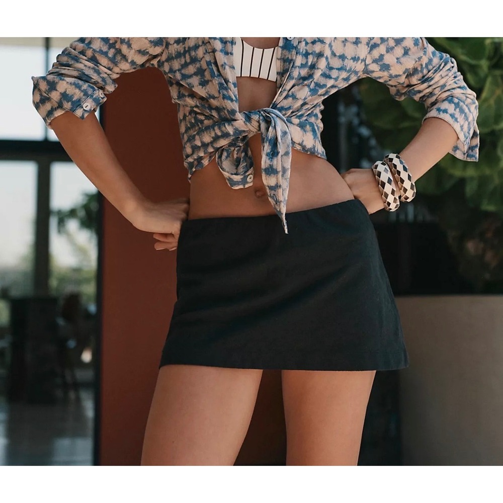 Free People My Little Micro Mini Skort Black Linen OB2154329 Size L NWT